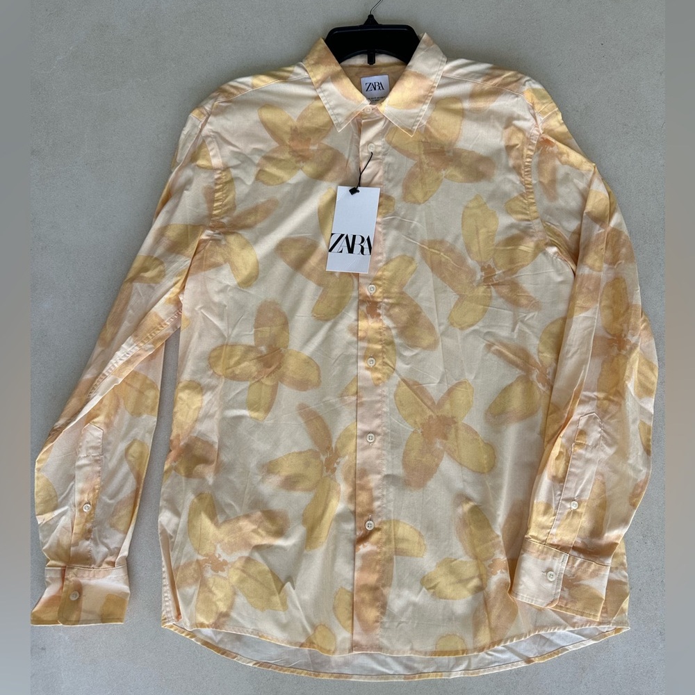 Zara Beige and Yellow Patterned Shirt
